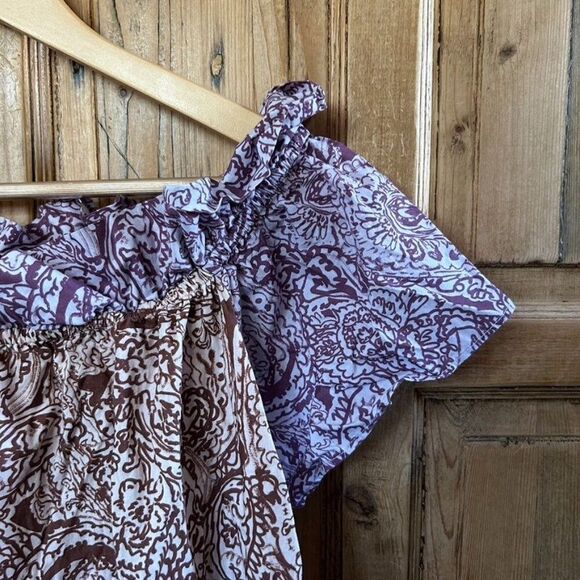 Free People Medium Tunic Brown Purple White Mini Dress Off The Shoulder Babydoll - Picture 7 of 7